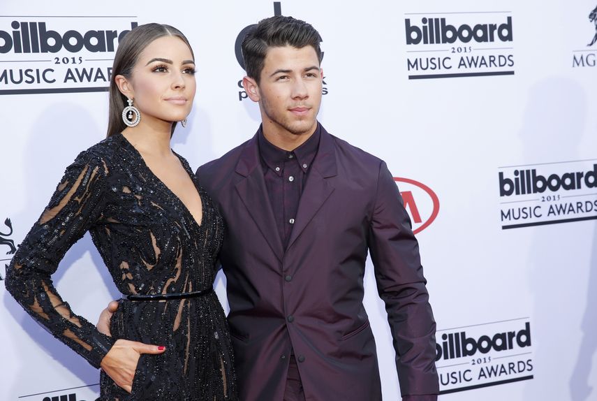 Olivia Culpo y Nick Jonas llegan a los Billboard Music Awards en el MGM Grand Garden Arena el domingo 17 de mayo de 2015 en Las Vegas.