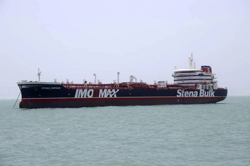 El buque petrolero de bandera británica Stena Impero, que fue detenido por la Guardia Revolucionaria de Irán el viernes, es fotografiado en el puerto iraní de Bandar Abbas, el sábado 20 de julio de 2019.