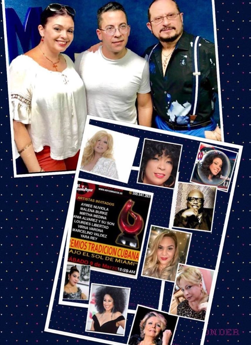 Giselle Casas, Fabio Díaz Vilela y Alfredo Collado en el póster promocional de los premios Sol de Miami.