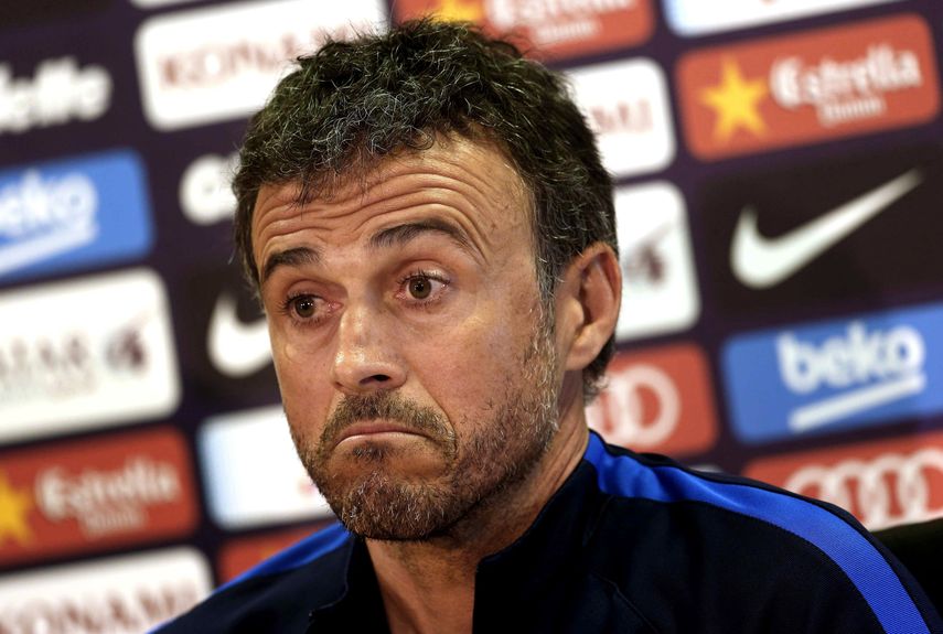 El entrenador del FC&nbsp;Barcelona, Luis Enrique, durante la rueda de prensa que ha ofrecido este sábado posterior al entrenamiento del conjunto azulgrana, previo al partido que disputarán el domingo ante el Valencia.&nbsp;