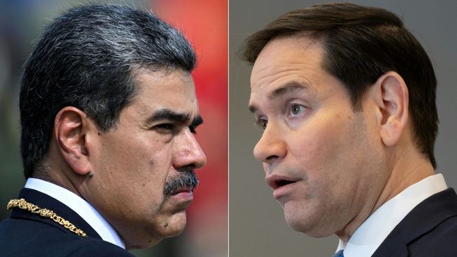 Collage de el dictador venezolano, Nicolás Maduro (izq), y el Secretario de Estado de EEUU (der) Marco Rubio.