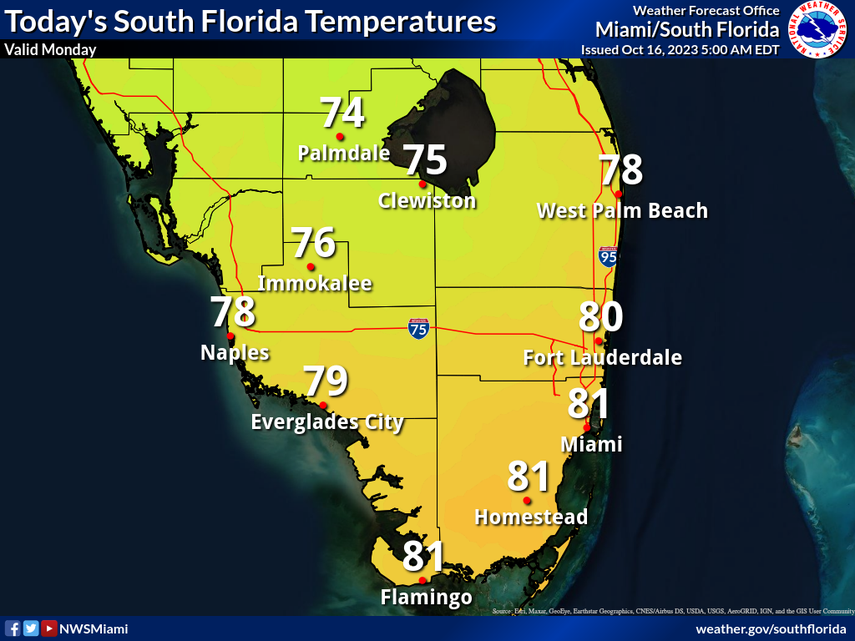 Temperaturas máximas en el sur de Florida