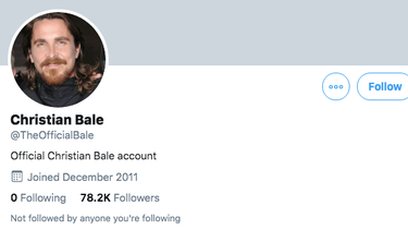 Captura de pantalla de la cuenta oficial del actor Christian Bale.