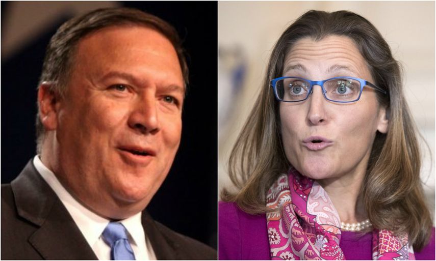 El secretario de Estado norteamericano, Mike Pompeo (i) y&nbsp;su homóloga canadiense, Chrystia Freeland (d).&nbsp;