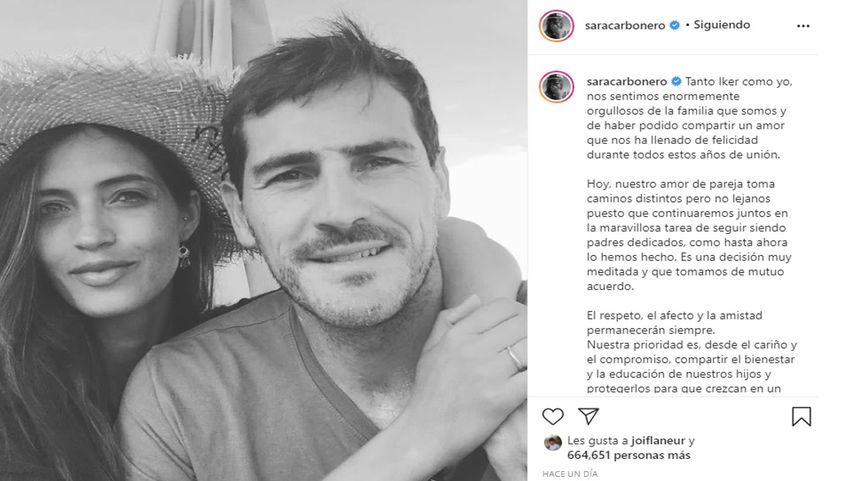 El exfutbolista español Iker Casillas y la periodista Sara Carbonero.