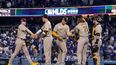 Los Padres de San Diego festejan una victoria por 5-3 sobre los Dodgers de Los Ángeles, en el segundo juego de la serie divisional de la Liga Nacional, el miércoles 12 de octubre de 2022&nbsp;