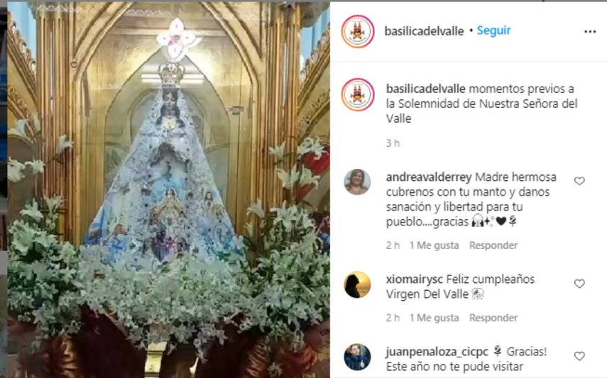 Captura del video conlgado por la Basilica del Valle durante la transmisi&oacute;n v&iacute;a Instagram
