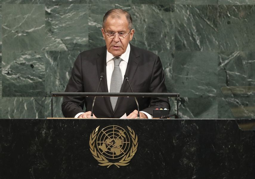 El ministro de Exteriores ruso Serguéi&nbsp;Lavrov&nbsp;pronuncia su discurso durante la tercera jornada del 72 período de sesiones de la Asamblea General de las Naciones Unidas, en la sede de la ONU en Nueva York.