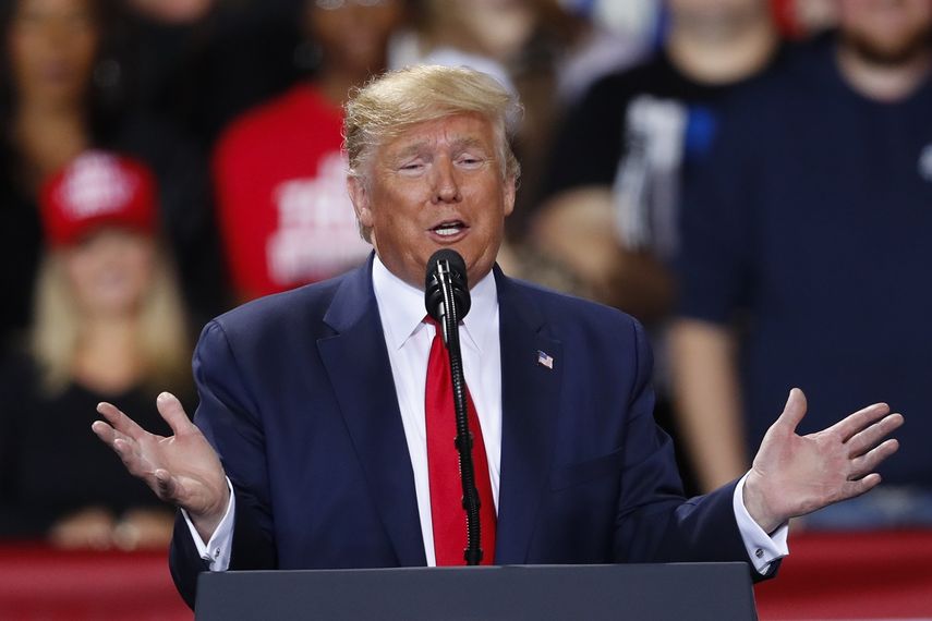 El presidente Donald Trump durante un acto de campaña en Battle Creek, Michigan, el miércoles 18 de diciembre de 2019. Trump fue invitado formalmente a pronunciar el discurso del Estado de la Unión en una sesión conjunta del Congreso el 4 de febrero. 