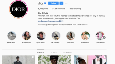 Captura de pantalla de la cuenta oficial en Instagram de la casa de moda Dior.&nbsp;