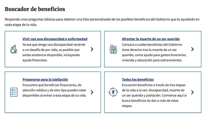Buscador de beneficios que ofrece el Gobierno de EEUU.&nbsp;