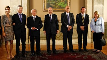 Mauricio Macri y su esposa Juliana Awada recibidos por Michel Temer en Rio de Janeiro el 05AGO16.&nbsp;