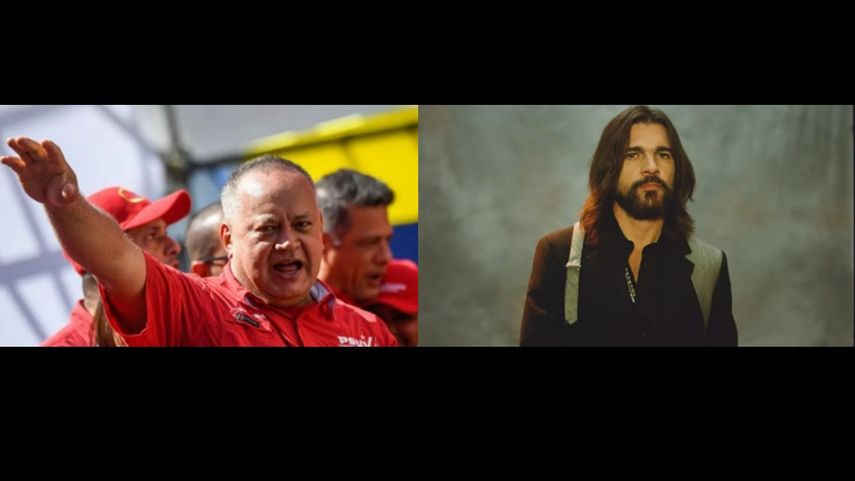 El primer vicepresidente del Partido Socialista Unido de Venezuela (PSUV), Diosdado Cabello, y el cantante colombiano Juanes.