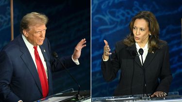 El candidato presidencial republicano, Donald Trump y la candidata presidencial demócrata, Kamala Harris, durante el debate en Filadelfia.