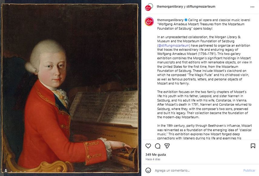 La exhibición Wolfgang Amadeus Mozart: Tesoros de la Fundación Mozarteum de Salzburgo.