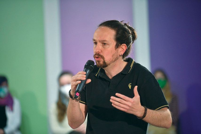 El ahora candidato a las elecciones de Madrid, Pablo Iglesias, habla durante un mitin de campaña.