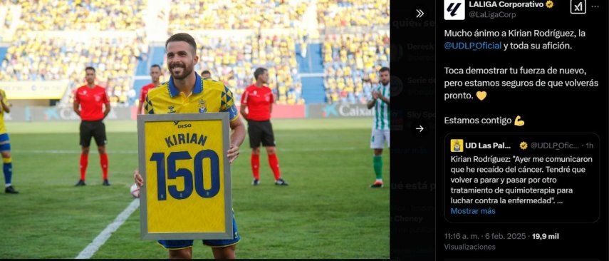 El futbolista español Kirian Rodríguez de Las Palmas fue diagnóstico con cáncer