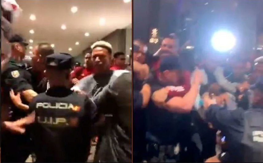 Momento en el que el guardameta de Perú, Pedro Gallese es agredido por la policía española&nbsp;
