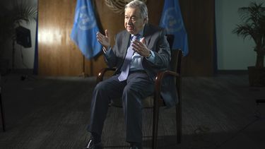 El secretario general de Naciones Unidas, Antonio Guterres, durante una entrevista en la sede de la ONU, el 20 de enero de 2022, en Nueva York.&nbsp;