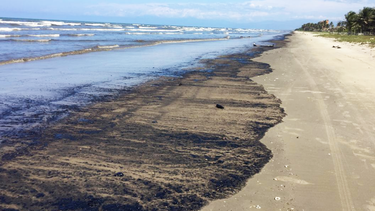 Arena de las playas de Morrocoy (Venezuela) manchadas de petróleo.