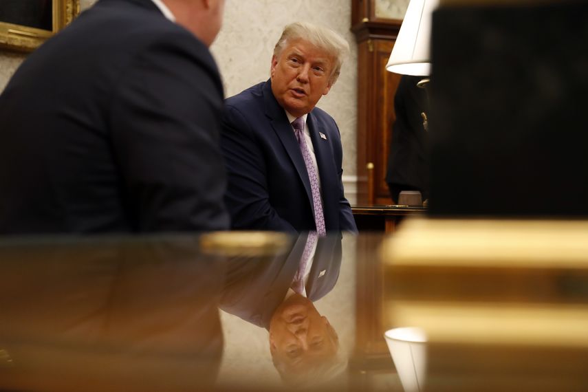 El presidente Donald Trump durante una reuni&oacute;n en la Oficina Oval de la Casa Blanca, en Washington, el mi&eacute;rcoles 5 de agosto de 2020.&nbsp;