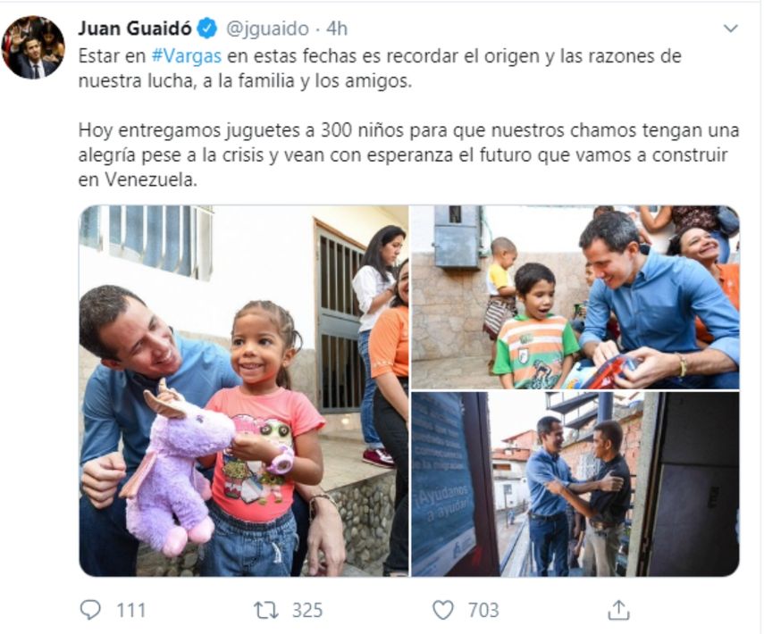 Captura del mensaje publicado en Twitter por el presidente encargado de Venezuela, Juan Guaid&oacute;.&nbsp;