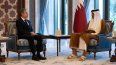 Antony Blinken el 13OCT23 recibido en Doha por el emir Tamim bin Hamad Al Thani facilitador de negociaciones con Nicolás Maduro. 