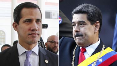 Fotos de archivo del presidente encargado de Venezuela, Juan Guaidó (izq.), y del dictador chavista Nicolás Maduro.