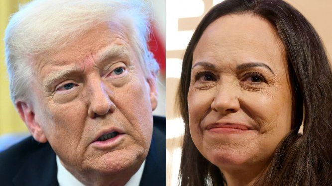 El presidente de Estados Unidos, Donald Trump, y la líder opositora venezolana María Corina Machado.