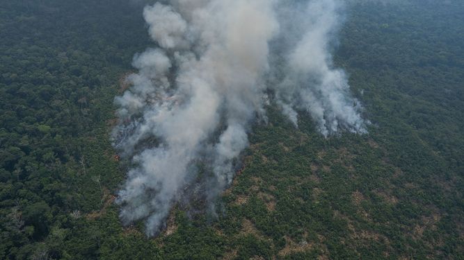 El fuego consume un área boscosa cerca de Porto Velho, Brasil, el viernes 23 de agosto de 2019.