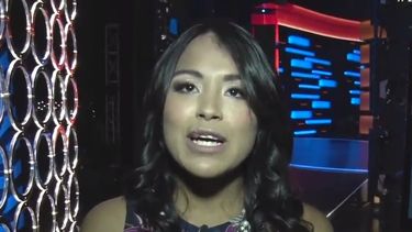 Zurundi, conocida como la esclava de la tintorería de Ciudad de México, en una transmisión de Telemundo.