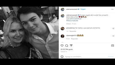 La modelo argentina Valeria Mazza junto a su hijo Tiziano Gravier.