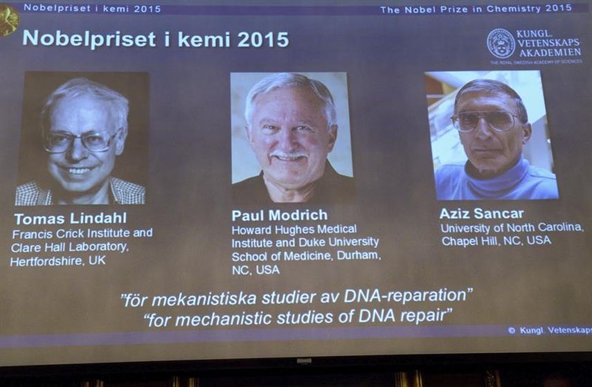 El estadounidense Paul Modrich y el turcoestadounidense Aziz Sancar ganaron el Nobel de Química de 2015 (EFE)