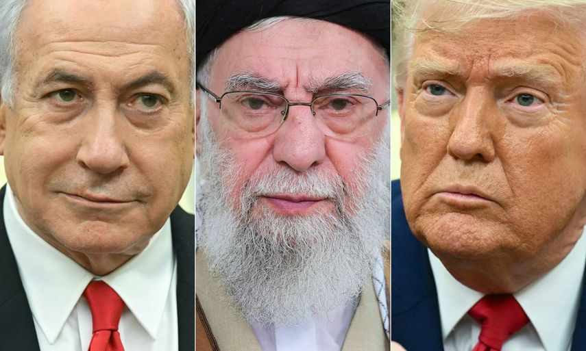 En la foto, de izquierda a derecha, el primer Ministro israelí Benjamin Netanyahu, el líder supremo de Irán, el Ayatolá Ali Khamenei, y el Presidente de Estados Unidos, Donald Trump.