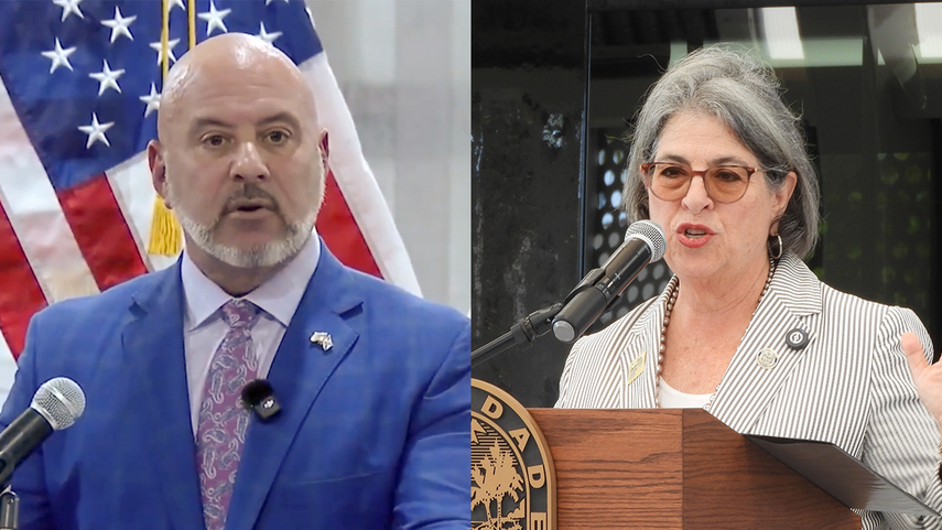 El director financiero de Florida, Blaise Ingoglia, y la alcaldesa de Miami-Dade, Daniella Levine Cava.