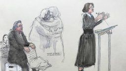 Este boceto judicial, creado el 26 de marzo de 2025, muestra a la actriz francesa Fanny Ardant hablando junto al actor francés Gerard Depardieu durante el juicio, en el que se le acusa de abusar sexualmente de dos mujeres durante un rodaje en 2021, en el Tribunal Penal de París.