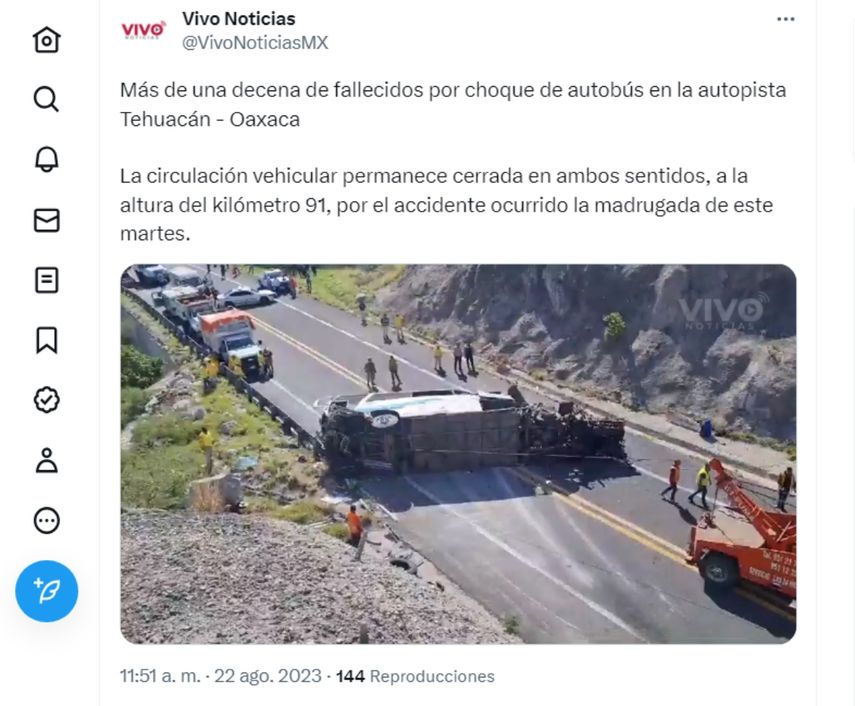 CAPTURA DE PANTALLA. Video difundido en redes sociales por la cuenta @VivoNoticiasMX sobre el accidente de tránsito.&nbsp;