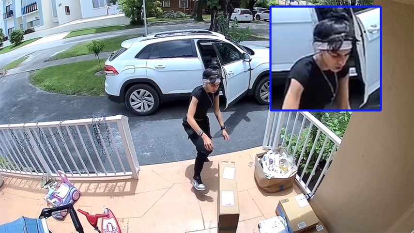 La policía publicó un video del momento en que una mujer roba paquetes en una casa en Miami Springs