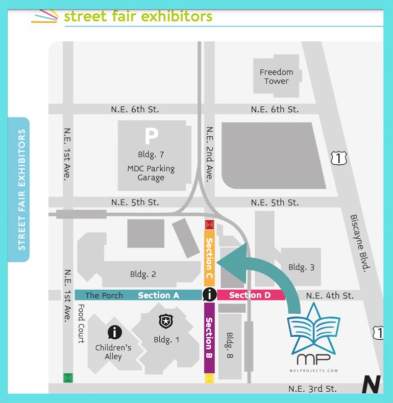 Ubicación del stand de Mel Projects en la Feria del Libro de Miami 2021. 