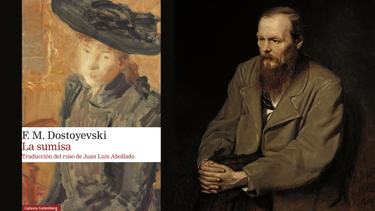 Portada del libro La sumisa y retrato del autor Fiódor Dostoyevski.