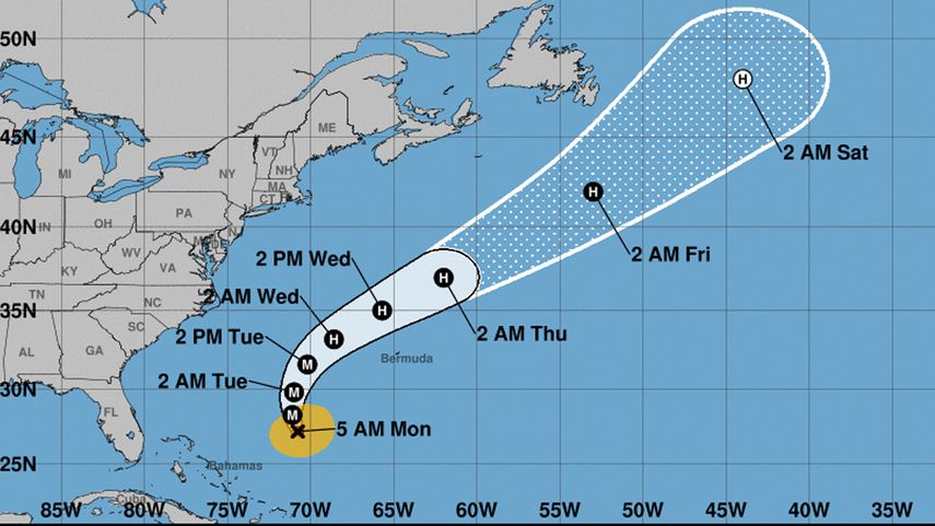 El huracán Franklin en su trayectoria en las primeras horas del lunes 28 de agosto de 2023.