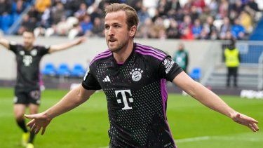 Harry Kane celebra tras marcar el segundo gol del Bayern Múnich ante Darmstadt en la Bundesliga, el sábado 16 de marzo de 2024, en Darmstadt.&nbsp;