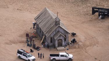 Una foto aérea del Rancho Bonanza Creek en Santa Fe, Nuevo México, el sábado 23 de octubre de 2021. El actor Alec Baldwin disparó una pistola de utilería en el set de un western que se filmaba en el rancho el jueves 21 de octubre, matando a la directora de fotografía e hiriendo al director.