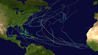 Este mapa recoge las tormentas y huracanes que afectaron la cuenca del Atlántico en 2021.