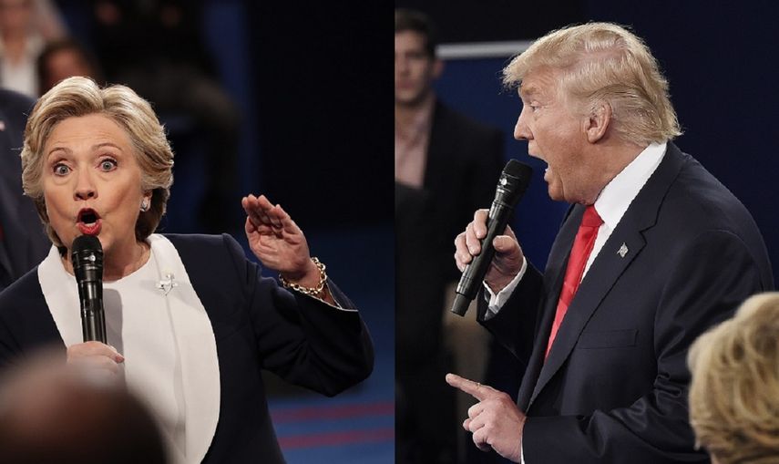 La candidata demócrata Hillary Clinton y el candidato republicano Donald Trump, durante el segundo debate presidencial