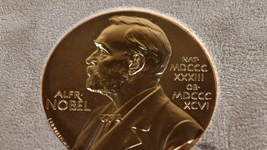 Una imagen de archivo del martes 8 de diciembre de 2020 muestra una medalla del Nobel durante una ceremonia en Nueva York. El Premio Nobel de Literatura 2022 fue atribuido a la autora francesa Annie Ernaux.