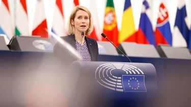 La Alta Representante de la Unión Europea para Política Exterior, Kaja Kallas, en el pleno del Parlamento Europeo en Estrasburgo (Francia).