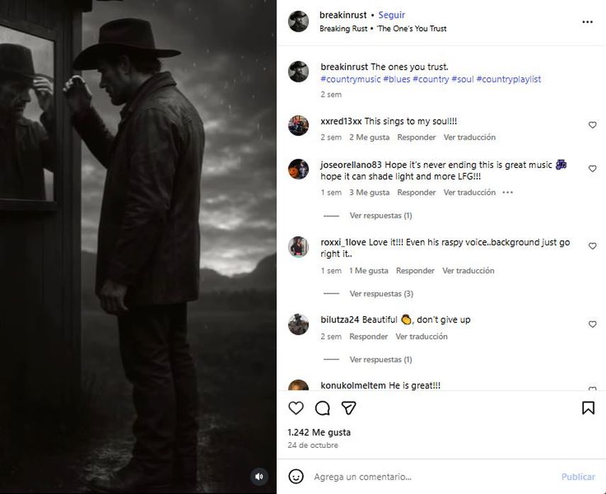 Breaking Rust, un cantante de country cuya identidad y producciones se consideran creadas con inteligencia artificial.&nbsp;