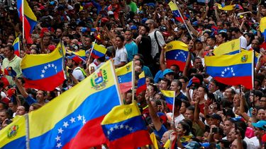 Las banderas de los partidos políticos fueron sustituidas por el tricolor nacional para reclamar el retorno de la democracia a Venezuela.&nbsp;