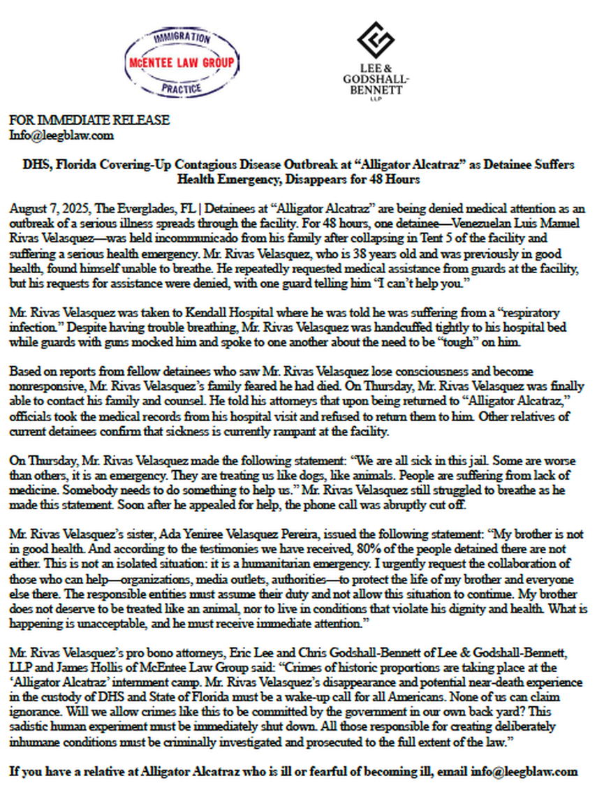 Comunicado de prensa de los abogados Eric L. Leeb y James Hohls. Comunicado de prensa de los abogados Eric L. Leeb y James Hohls.